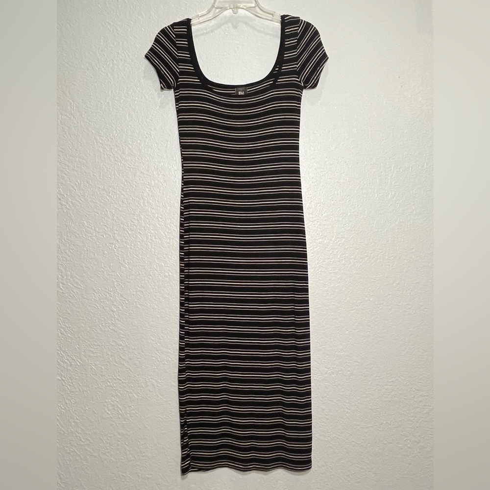 BILLABONG Sexy Black & White Striped Scoop Neck BodyCon Maxi Dress Size 1